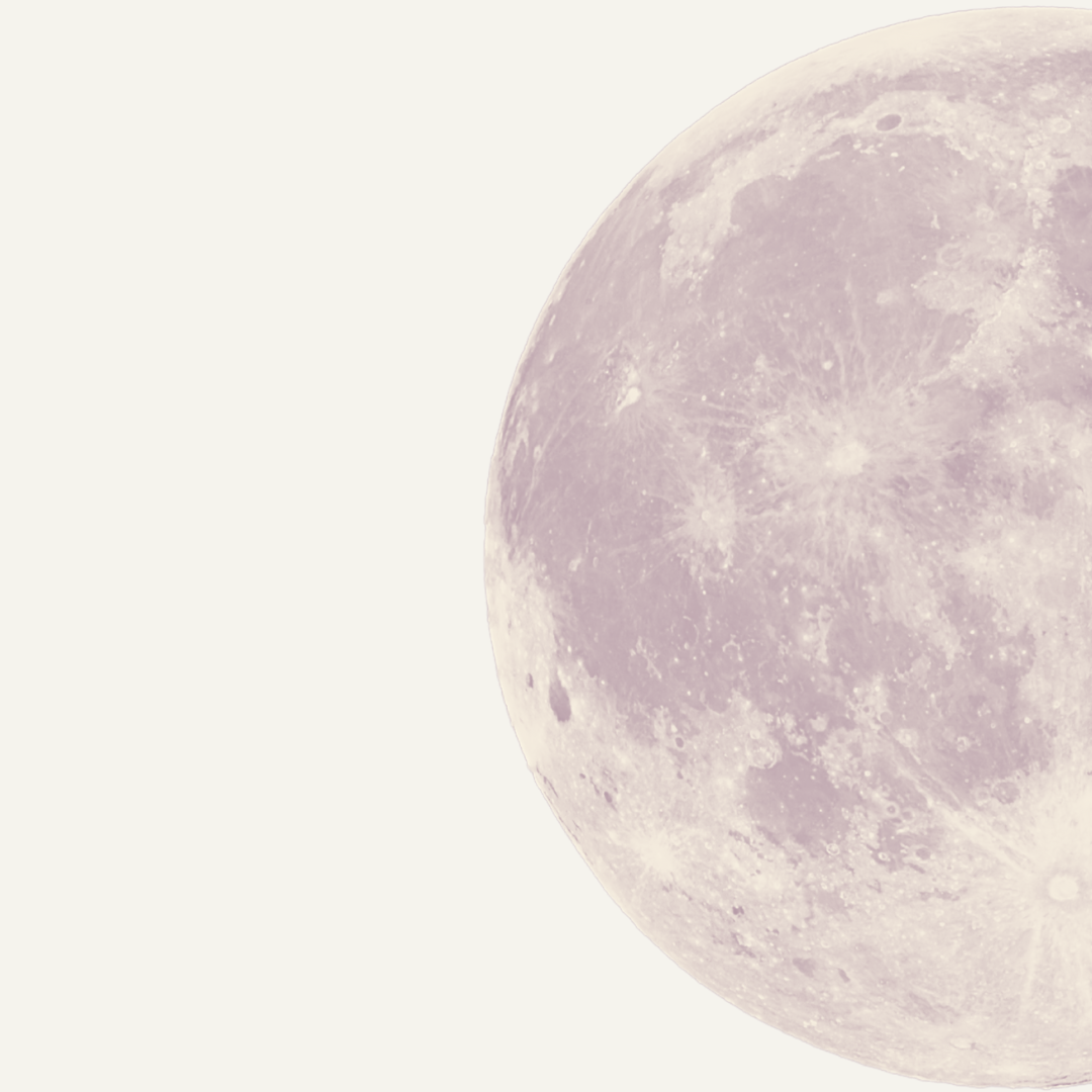 A photo-realistic picture of a purple-hued half-moon on beige background.